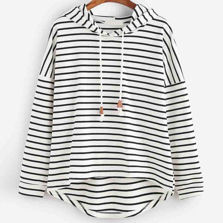 Mirla | Hoodie Randmönster Lätt passform Mjuk stickad material med dragsko huva-Eva Jonsson