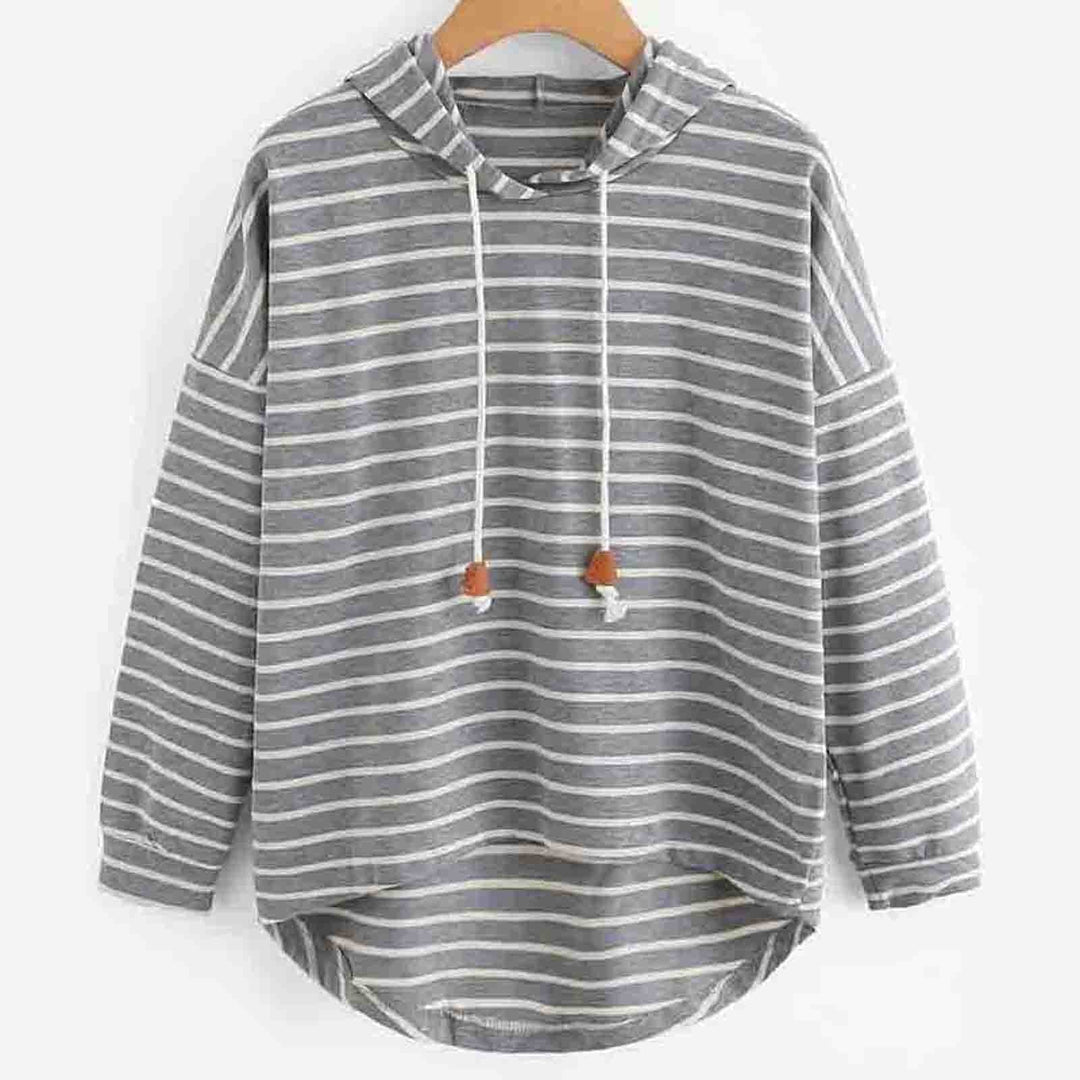 Mirla | Hoodie Randmönster Lätt passform Mjuk stickad material med dragsko huva-Eva Jonsson