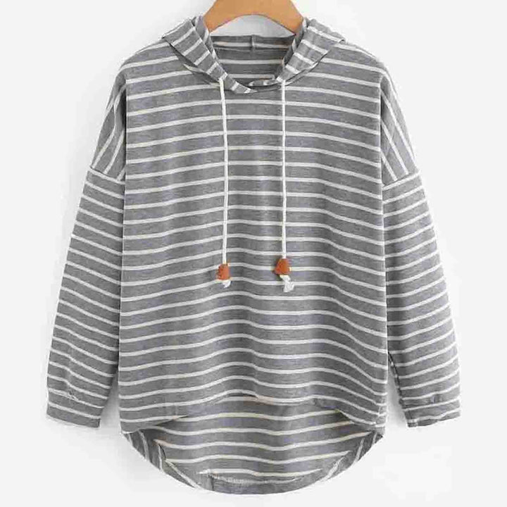 Mirla | Hoodie Randmönster Lätt passform Mjuk stickad material med dragsko huva-Eva Jonsson