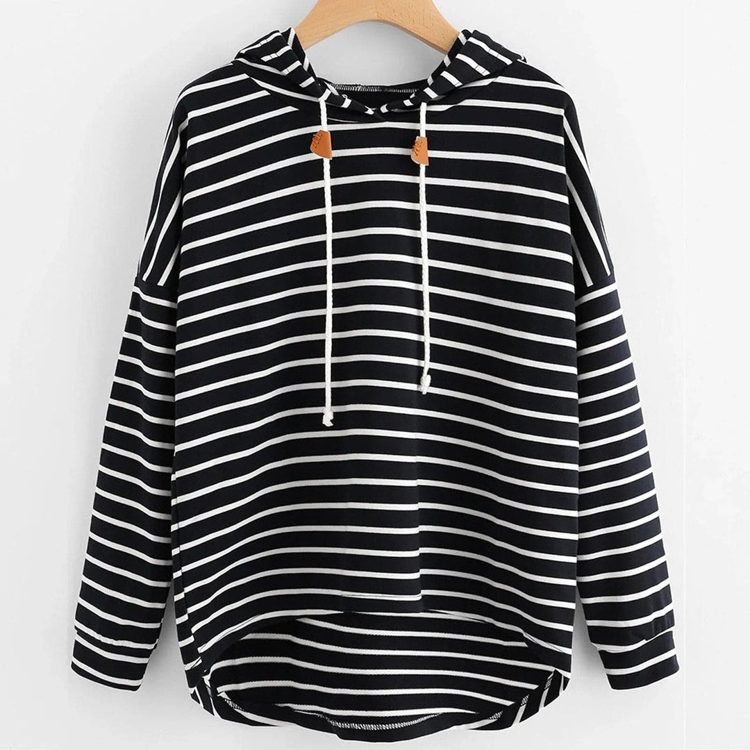 Mirla | Hoodie Randmönster Lätt passform Mjuk stickad material med dragsko huva-Eva Jonsson