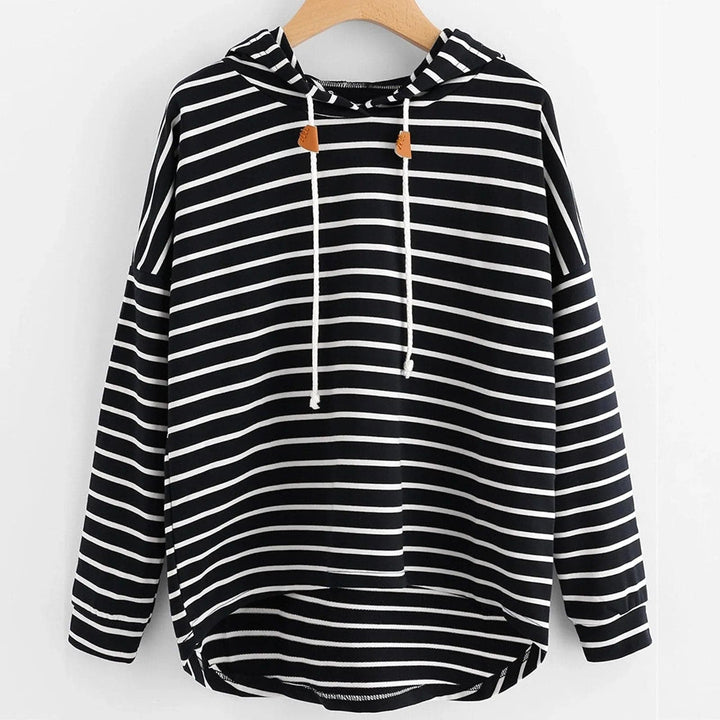 Mirla | Hoodie Randmönster Lätt passform Mjuk stickad material med dragsko huva-Eva Jonsson