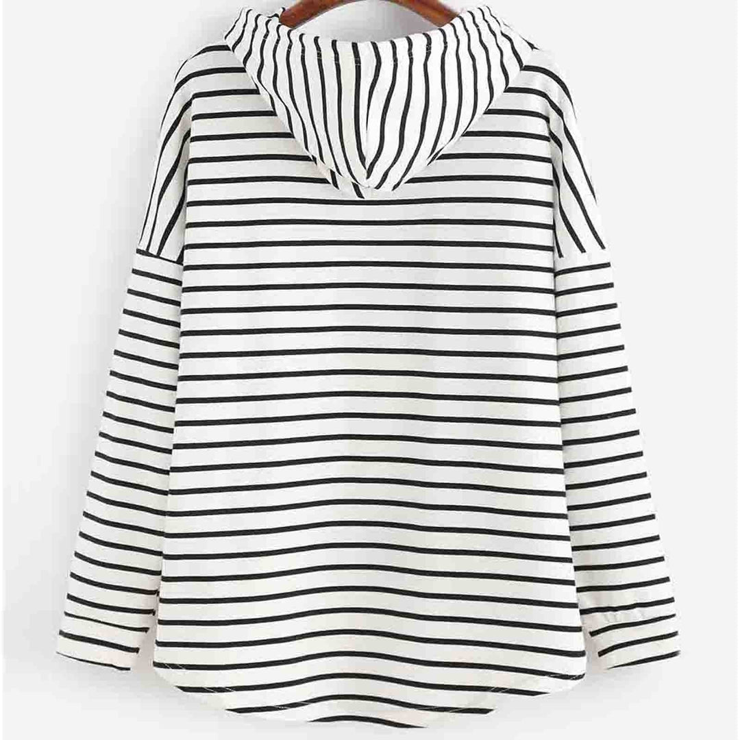 Mirla | Hoodie Randmönster Lätt passform Mjuk stickad material med dragsko huva-Eva Jonsson