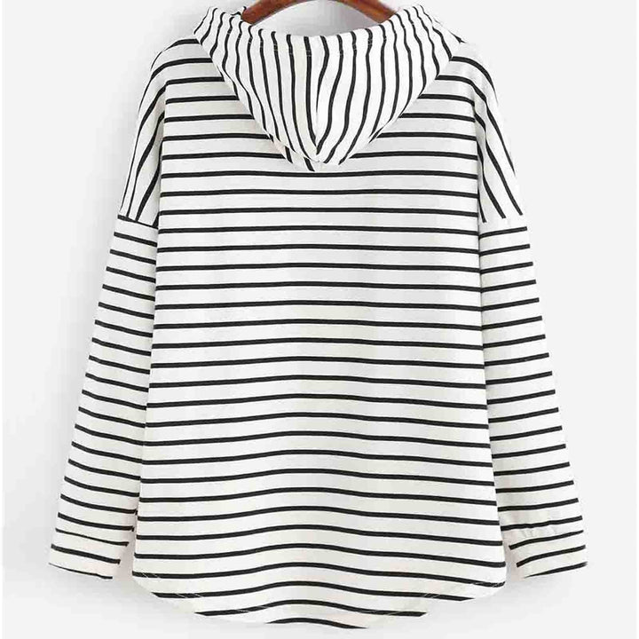 Mirla | Hoodie Randmönster Lätt passform Mjuk stickad material med dragsko huva-Eva Jonsson