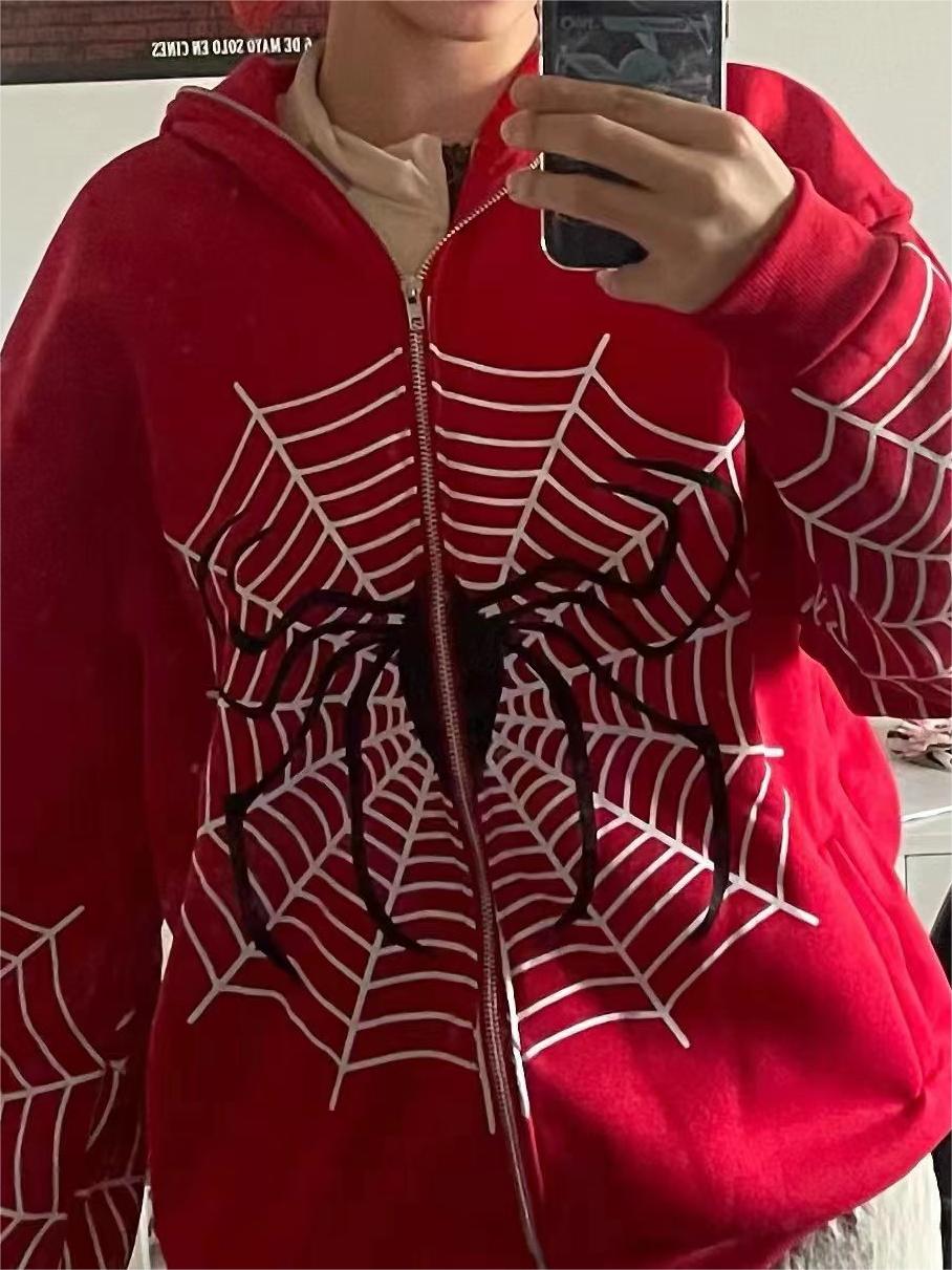 Mirla | Hoodie med Dragkedja och Spider-Logotyp-Eva Jonsson