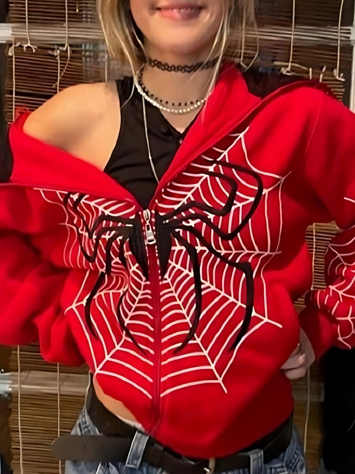 Mirla | Hoodie med Dragkedja och Spider-Logotyp-Eva Jonsson