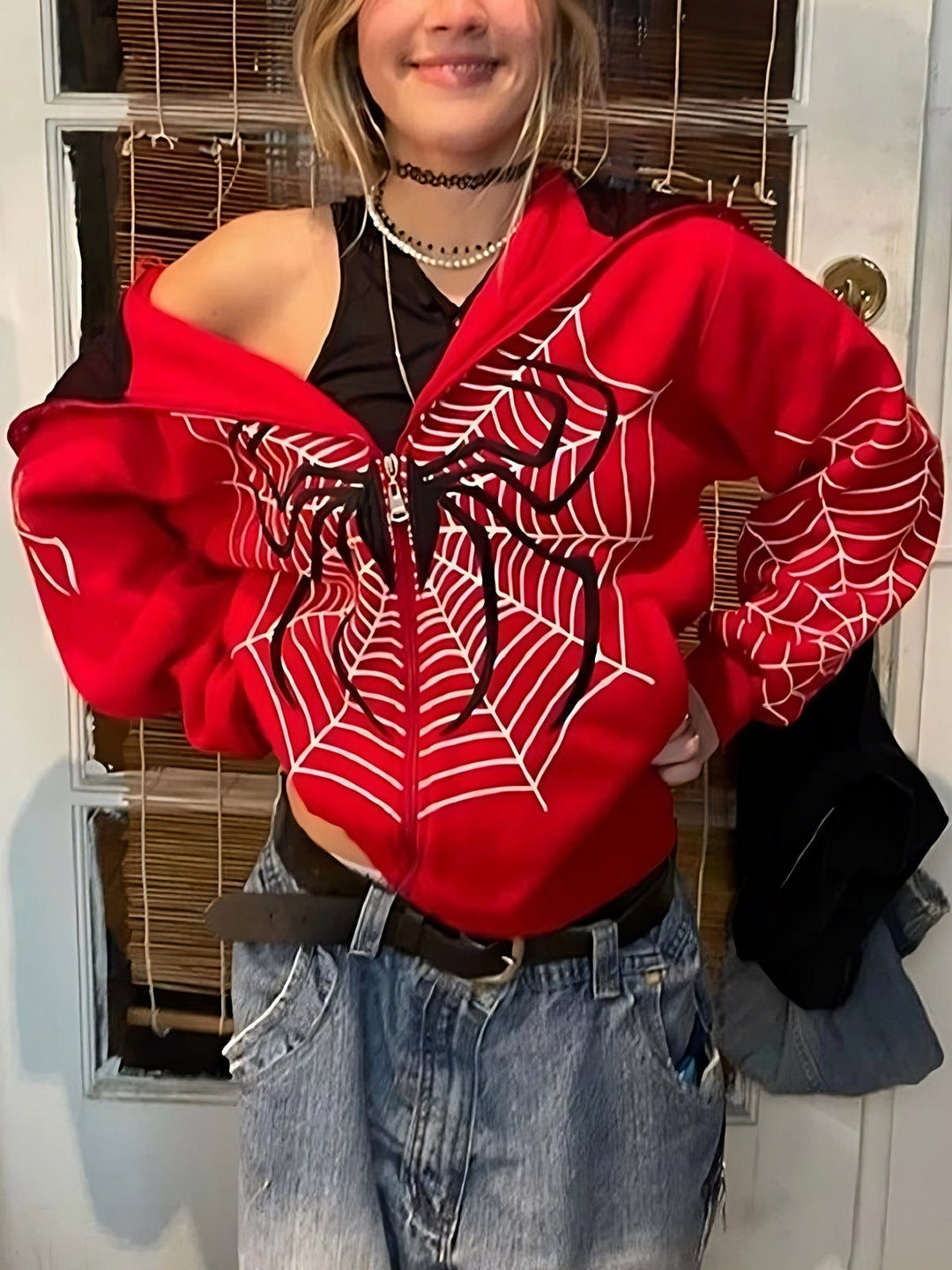 Mirla | Hoodie med Dragkedja och Spider-Logotyp-Eva Jonsson