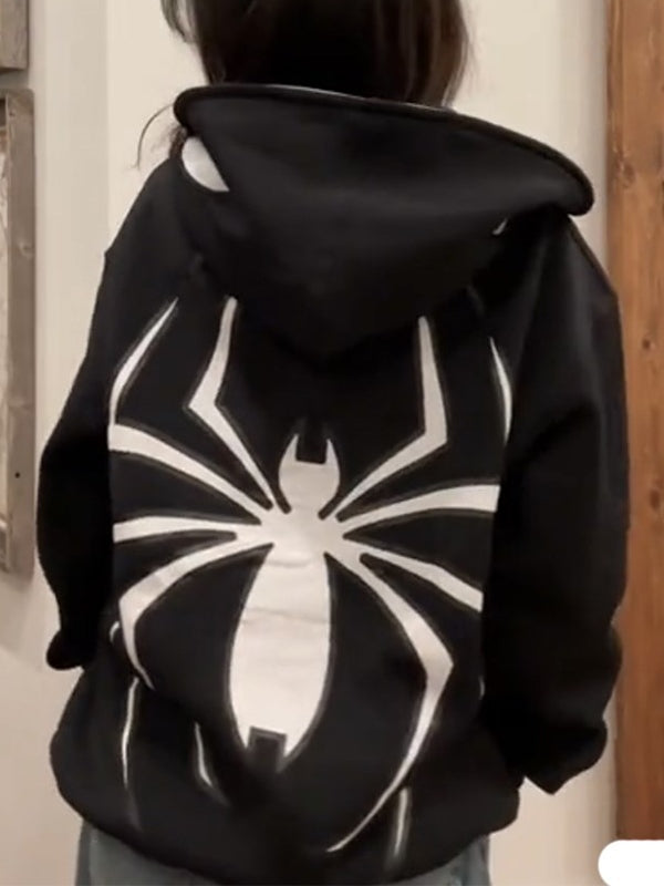 Mirla | Hoodie med Dragkedja och Spindeltryck-Eva Jonsson