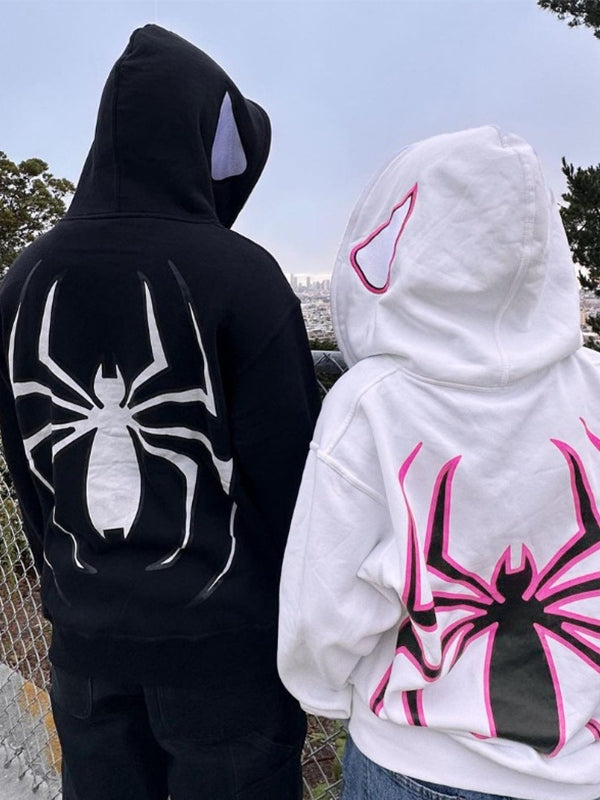 Mirla | Hoodie med Dragkedja och Spindeltryck-Eva Jonsson