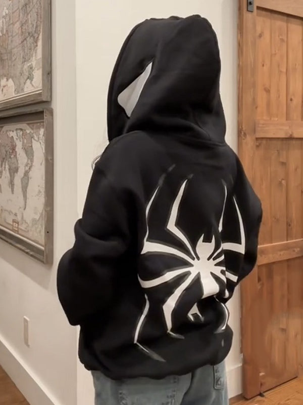 Mirla | Hoodie med Dragkedja och Spindeltryck-Eva Jonsson