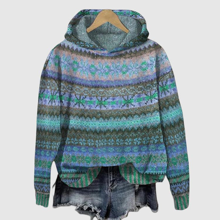 Mirla | Hoodie med norskmönster - Stickad tröja med huva-Eva Jonsson