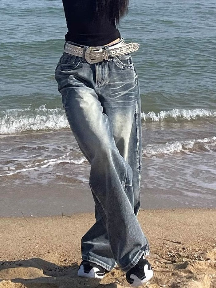 Mirla | Hop Tvättad Distressed Hög Talje Baggy Jeans-Eva Jonsson