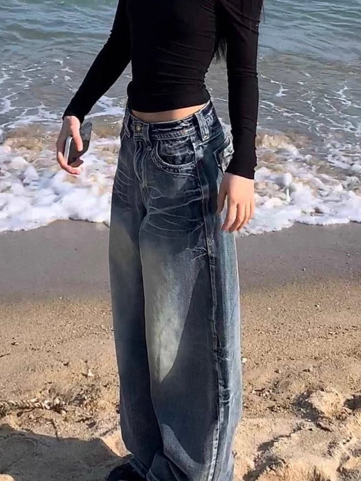 Mirla | Hop Tvättad Distressed Hög Talje Baggy Jeans-Eva Jonsson