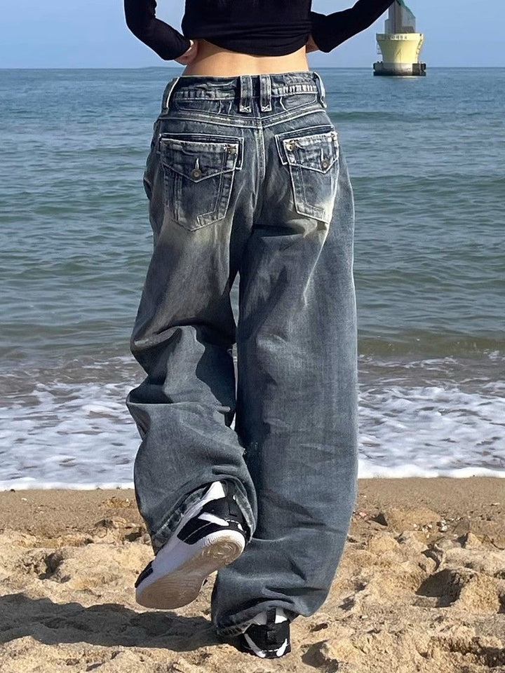 Mirla | Hop Tvättad Distressed Hög Talje Baggy Jeans-Eva Jonsson