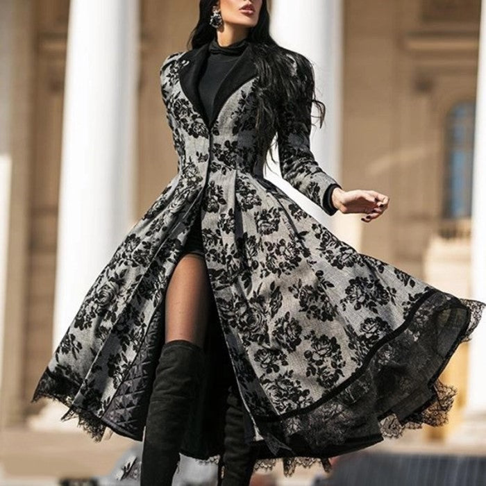 Mirla | Höst Vinter Spets Infällning Retro Lång Trenchcoat-Eva Jonsson