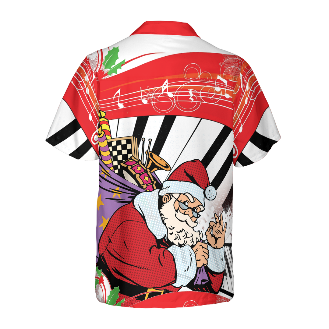 Mirla | Hyperfavor Jul Hawaiian Shirts Jultomte med Piano Bakgrund Kortärmad T-Shirt Julskjortor Gåvoidé För Män och Kvinnor-Eva Jonsson