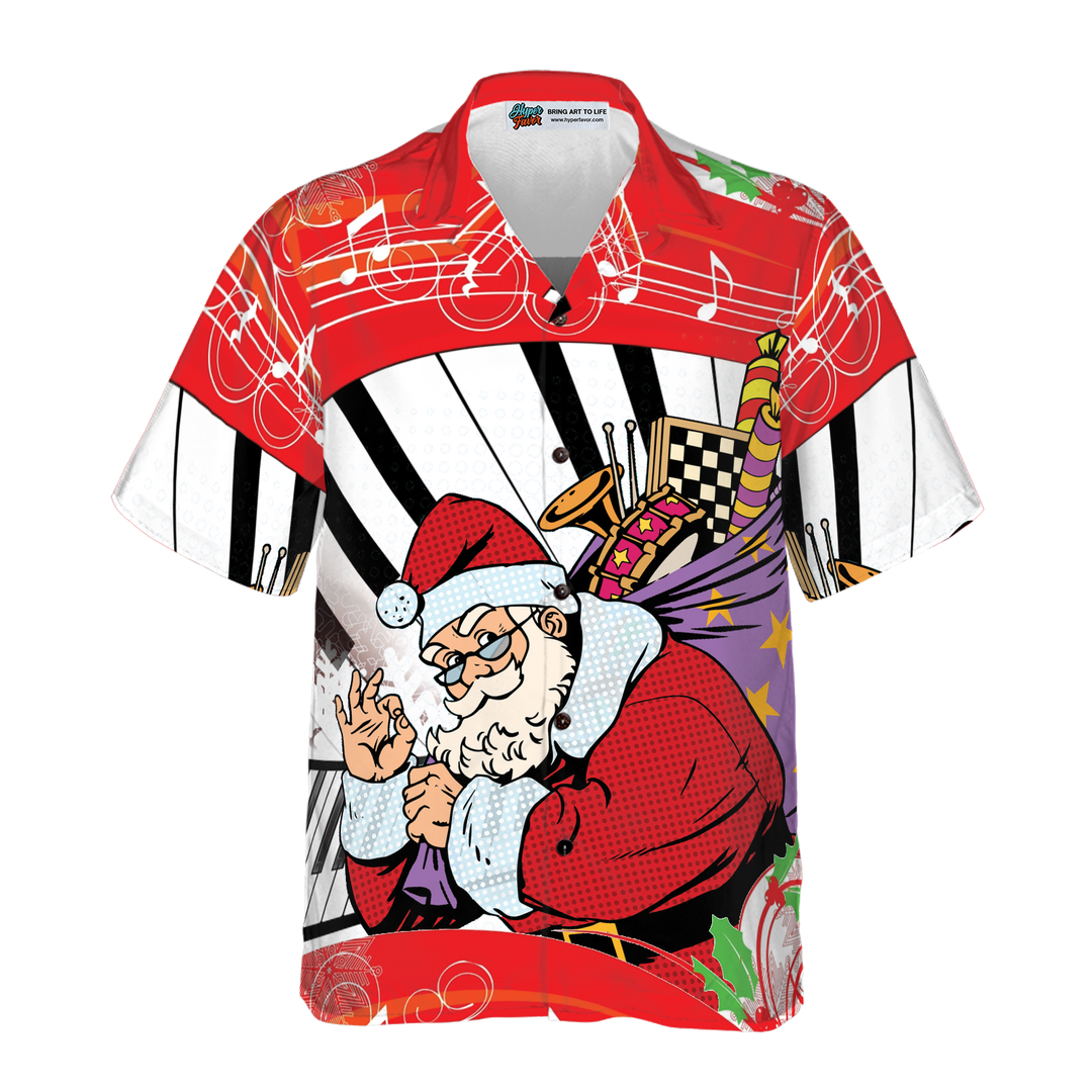 Mirla | Hyperfavor Jul Hawaiian Shirts Jultomte med Piano Bakgrund Kortärmad T-Shirt Julskjortor Gåvoidé För Män och Kvinnor-Eva Jonsson