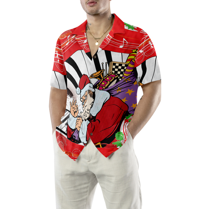 Mirla | Hyperfavor Jul Hawaiian Shirts Jultomte med Piano Bakgrund Kortärmad T-Shirt Julskjortor Gåvoidé För Män och Kvinnor-Eva Jonsson