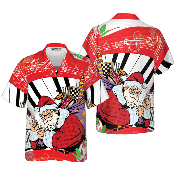 Mirla | Hyperfavor Jul Hawaiian Shirts Jultomte med Piano Bakgrund Kortärmad T-Shirt Julskjortor Gåvoidé För Män och Kvinnor-Eva Jonsson