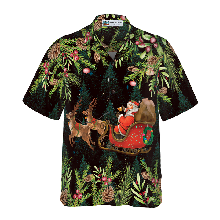 Mirla | Hyperfavor Santa Santa Riding Sleigh 3 Mönster Hawaii Skjorta Julskjortor Kortsleeve Knapp-Down-Skjorta För Män och Kvinnor-Eva Jonsson