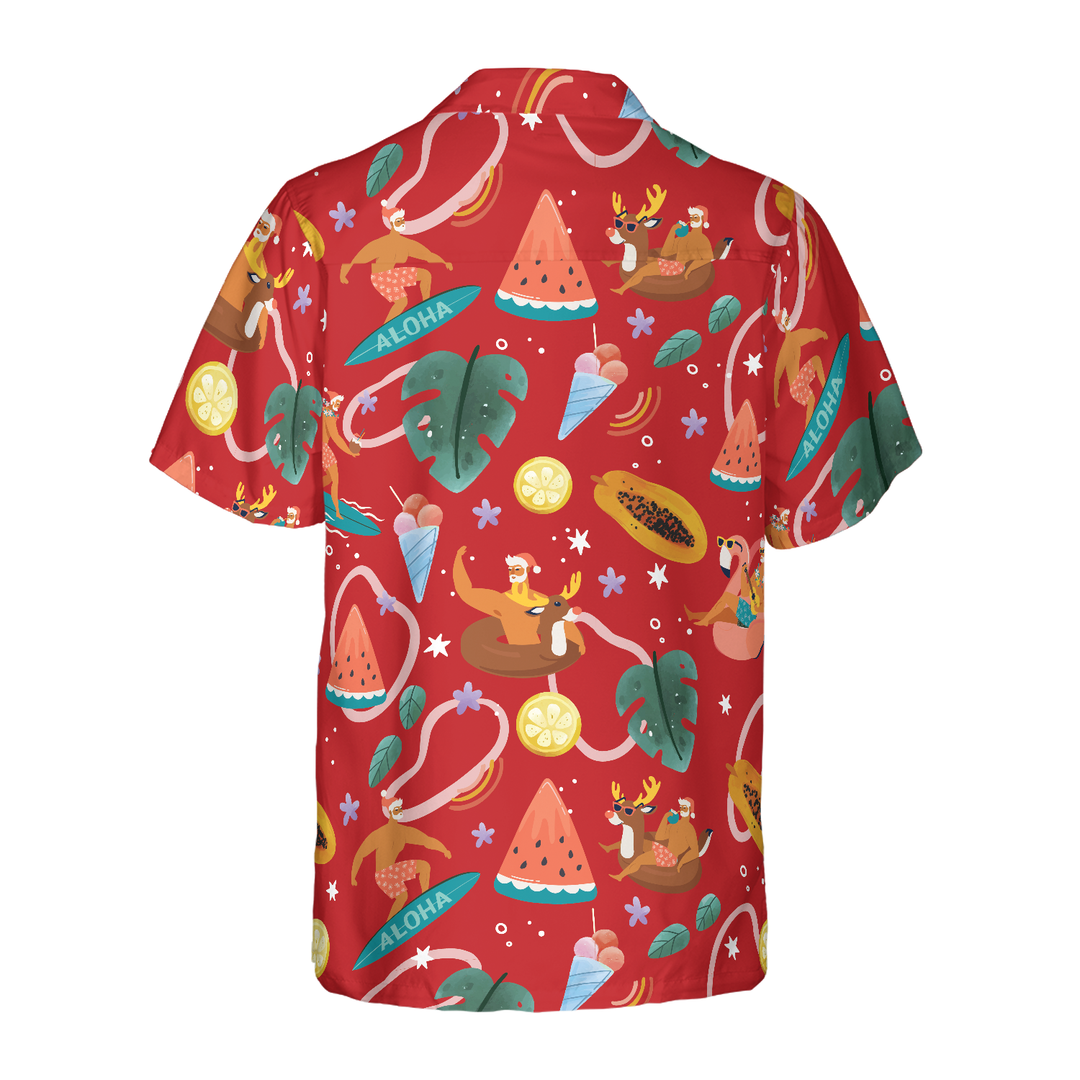 Mirla | Hyperfavor Santa Surfing 3 Mönster Hawaii Skjorta Julskjortor Kortärmad Button Down Skjorta För Män och Kvinnor-Eva Jonsson
