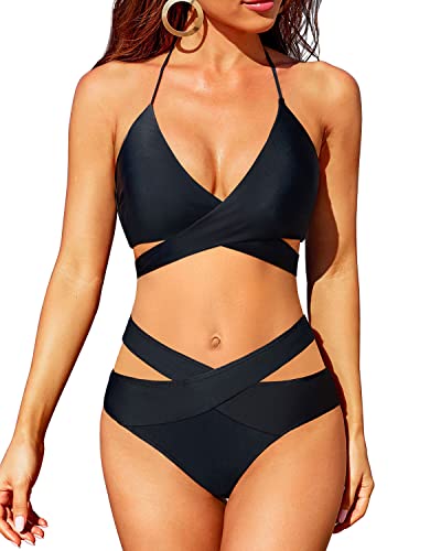 Mirla | Inbunden Halterneck Bikinisats Criss Cross Två Delar Baddräkt-Eva Jonsson