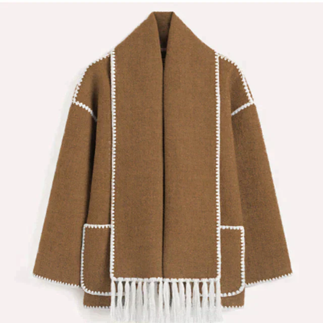 Mirla | Jacka - Elegant Oversized Design med Scarf-Fringe Detaljer-Eva Jonsson