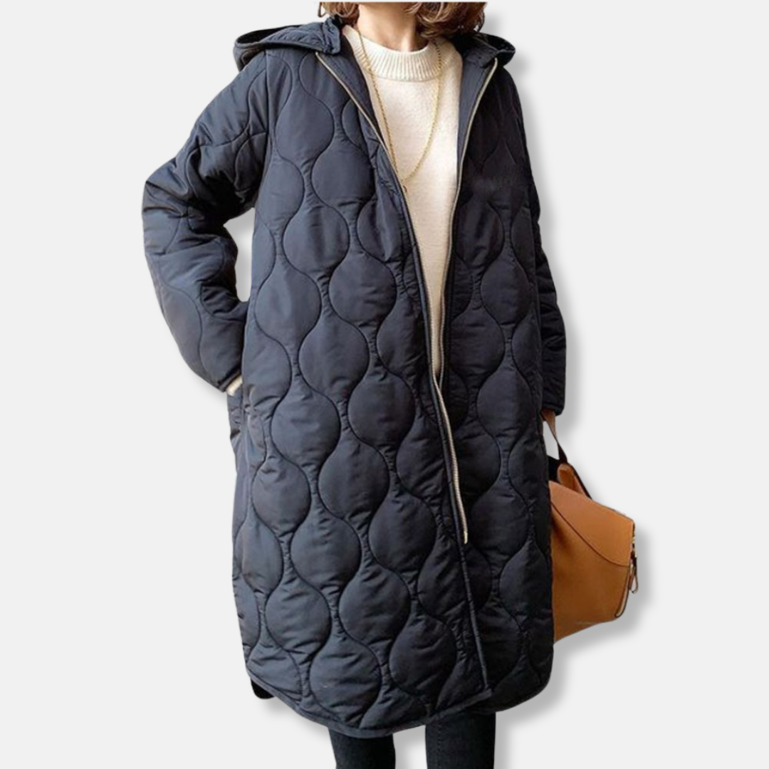 Mirla | Jacka Kviltat Långmodell Oversized Passform Huva och Dragkedja-Eva Jonsson