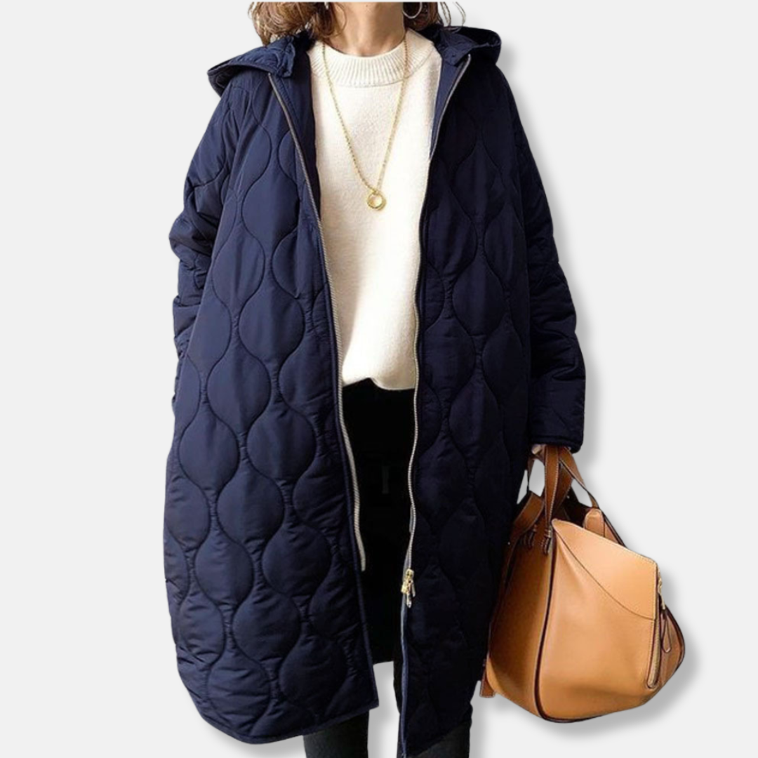 Mirla | Jacka Kviltat Långmodell Oversized Passform Huva och Dragkedja-Eva Jonsson