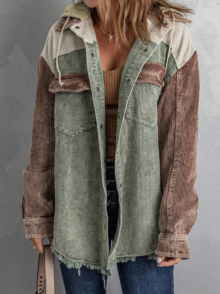 Mirla | Jacka med huva Oversized Fit Cord-textur Knapplås Franskant-Eva Jonsson
