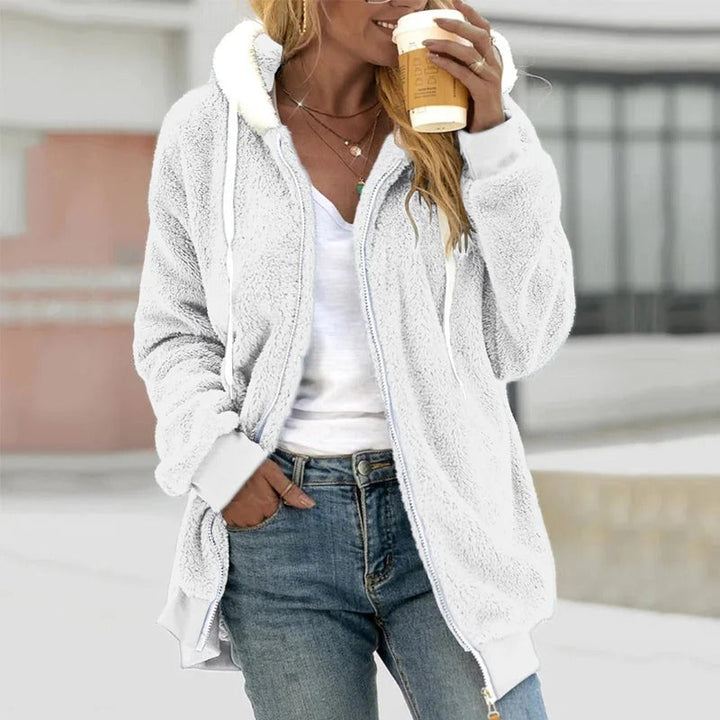 Mirla | Jacka med huva Plysch-fleece Oversized Passform Dragkedja Casual stil-Eva Jonsson