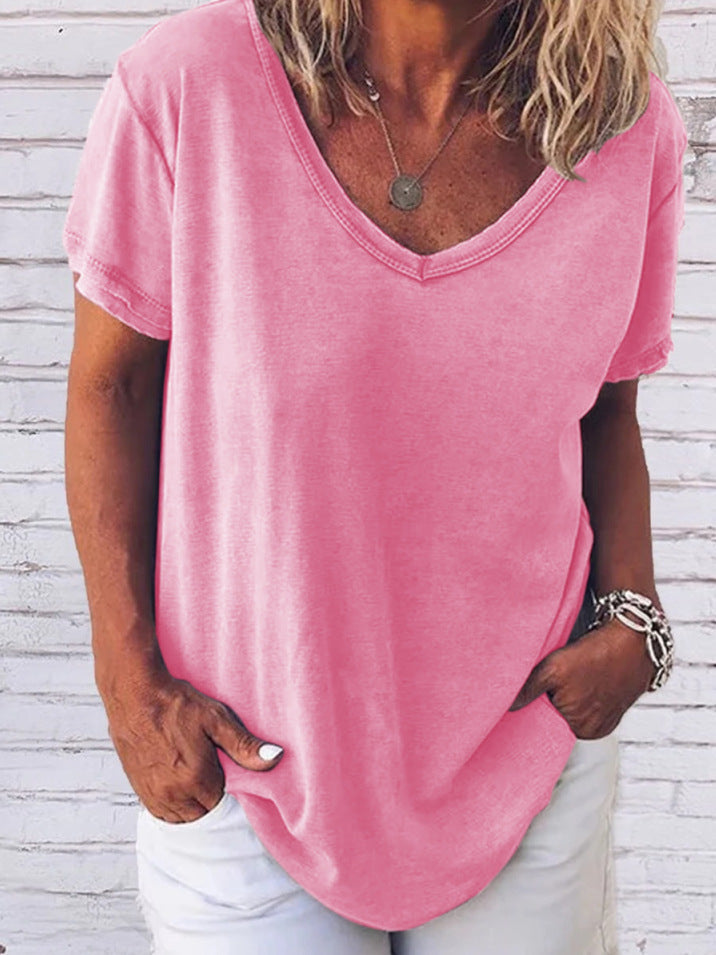 Mirla | Jada V-hals Kortærmet Ensfarvet T-shirt-Eva Jonsson