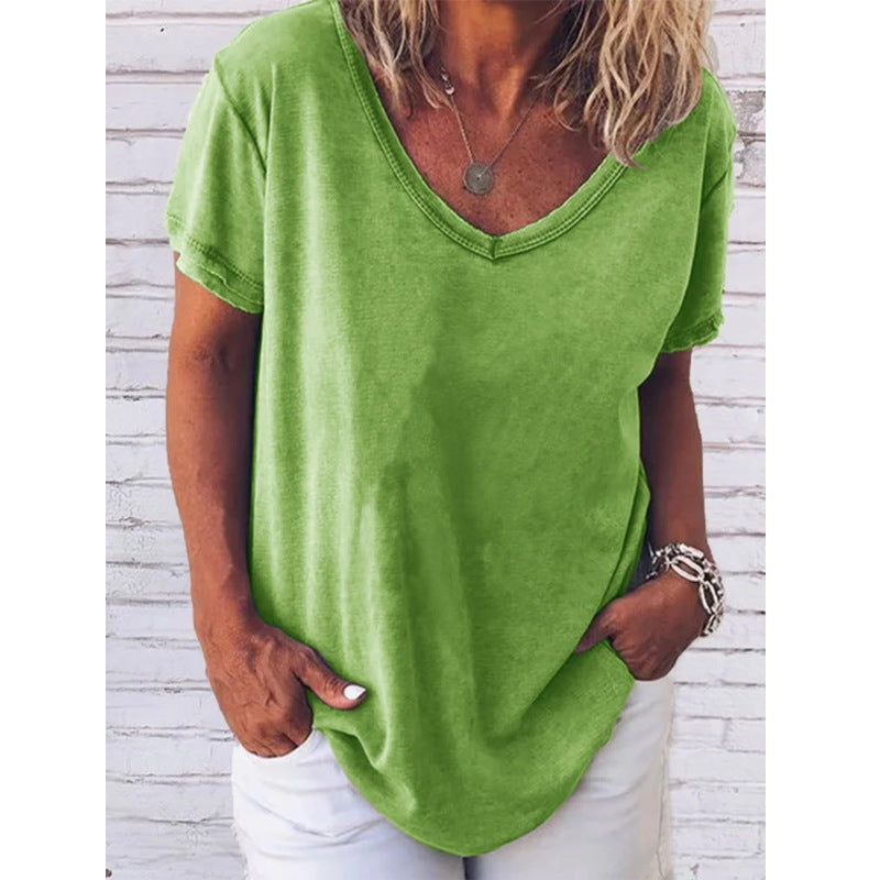 Mirla | Jada V-hals Kortærmet Ensfarvet T-shirt-Eva Jonsson