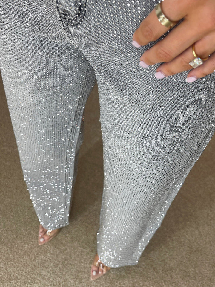 Mirla | Jeans med Hög Midja och Diamant Detaljer-Eva Jonsson