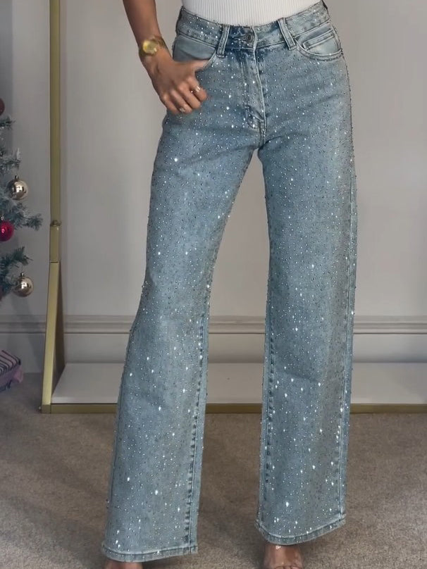 Mirla | Jeans med Hög Midja och Diamant Detaljer-Eva Jonsson