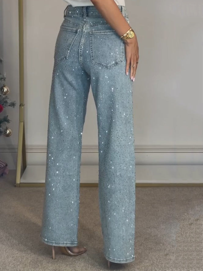 Mirla | Jeans med Hög Midja och Diamant Detaljer-Eva Jonsson