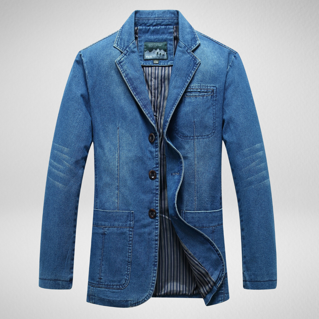 Mirla | Jeansblazer I Denimstil med Enfärgad Knappstängning-Eva Jonsson