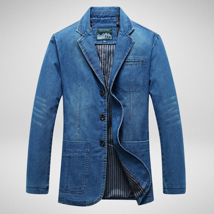 Mirla | Jeansblazer I Denimstil med Enfärgad Knappstängning-Eva Jonsson