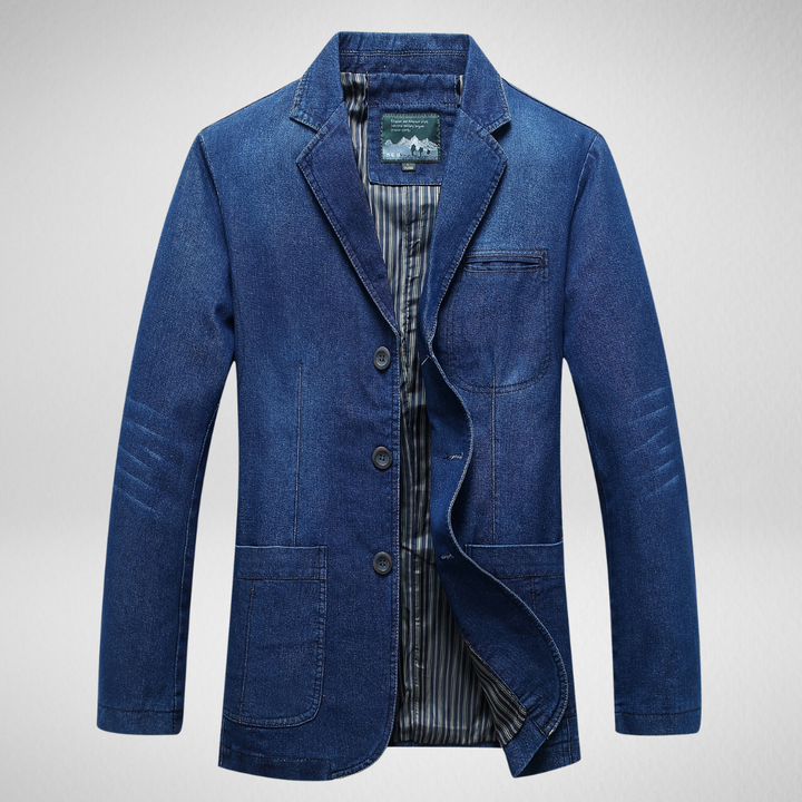 Mirla | Jeansblazer I Denimstil med Enfärgad Knappstängning-Eva Jonsson