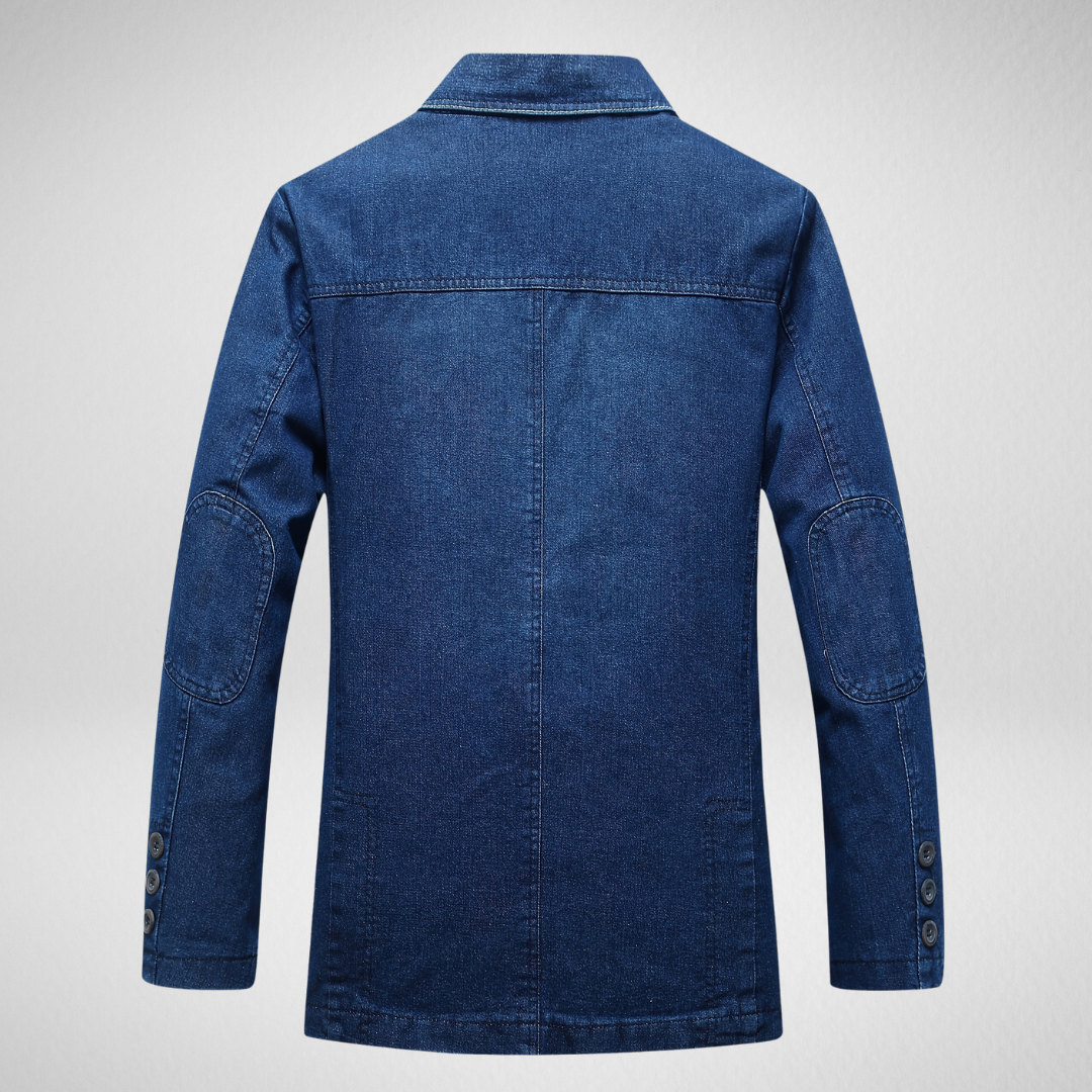 Mirla | Jeansblazer I Denimstil med Enfärgad Knappstängning-Eva Jonsson