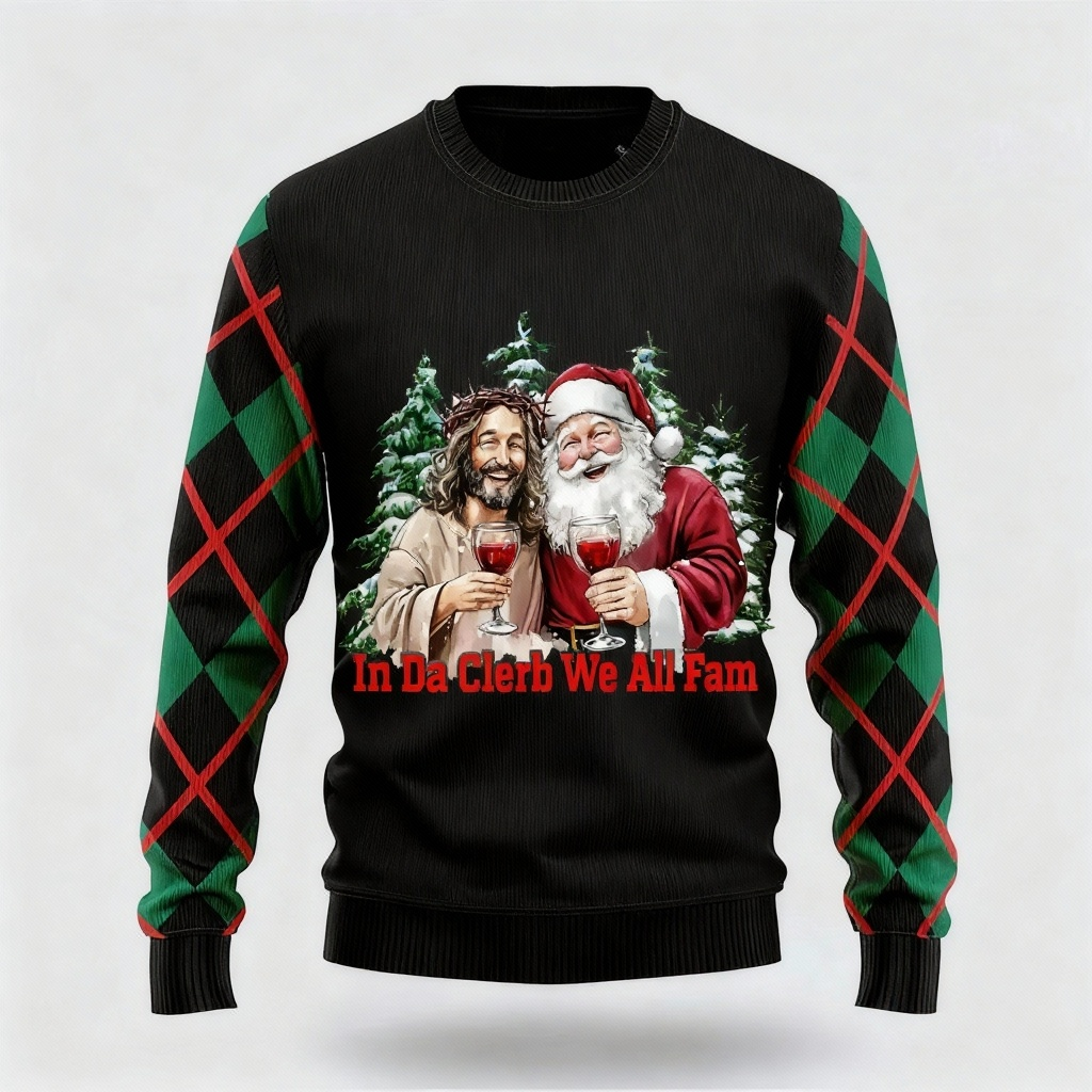 Mirla | Jesus & Santa Claus Print - Maximalistisk Jultryck Fultröja-Eva Jonsson