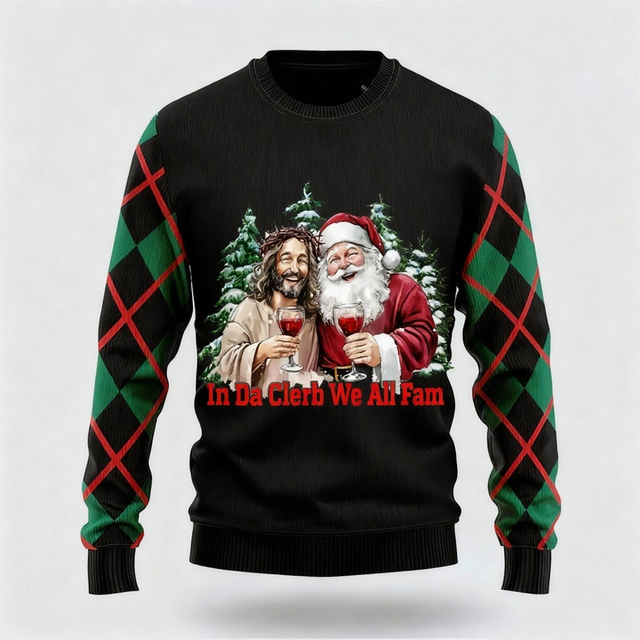 Mirla | Jesus & Santa Claus Print - Maximalistisk Jultryck Fultröja-Eva Jonsson