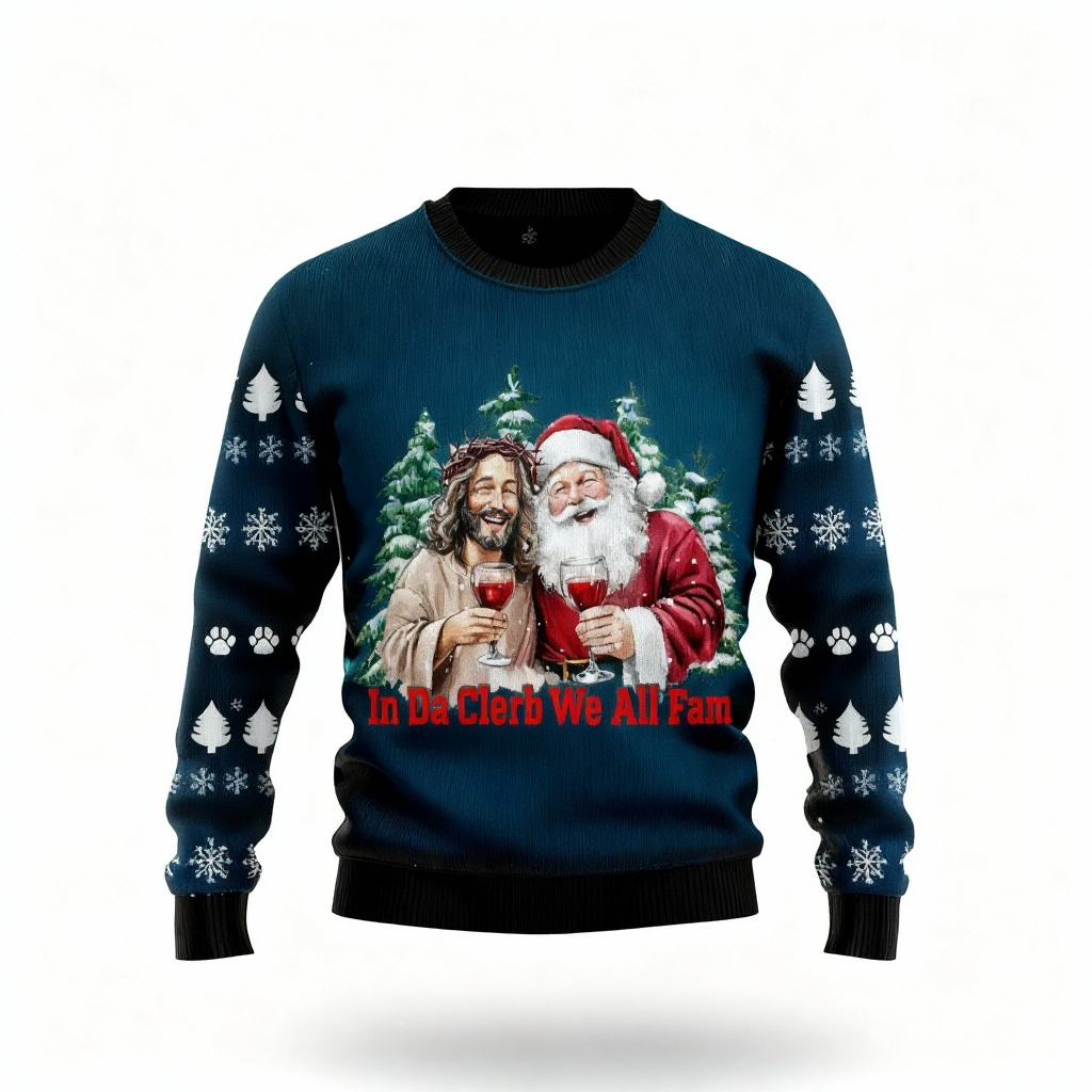 Mirla | Jesus & Santa Claus Print - Vintage Julikon Full Sweater-Eva Jonsson