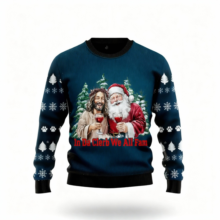 Mirla | Jesus & Santa Claus Print - Vintage Julikon Full Sweater-Eva Jonsson