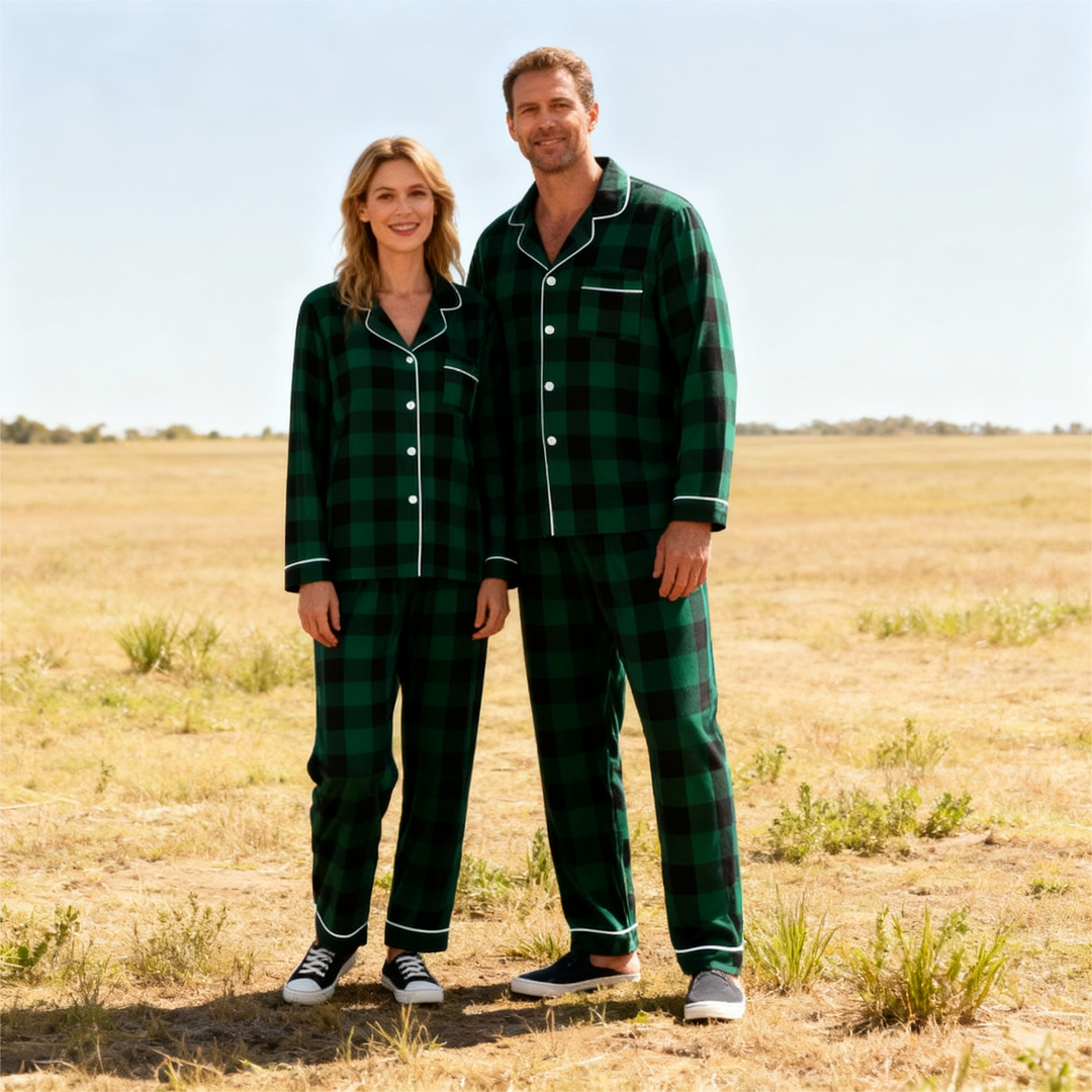 Mirla | Jul Familj Matchande Gröna Rutig Knapp-Down Långa Ärmar Pyjamas Set-Eva Jonsson