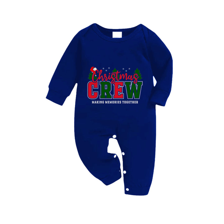 Mirla | Jul Familj Matchande Pyjamas - Mörkblå & Vit Rutig Pjs Set med Christmas Crew Making Memories Together Slogan Tryck-Eva Jonsson