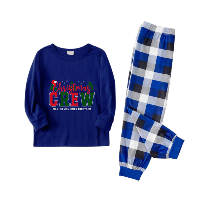 Mirla | Jul Familj Matchande Pyjamas - Mörkblå & Vit Rutig Pjs Set med Christmas Crew Making Memories Together Slogan Tryck-Eva Jonsson