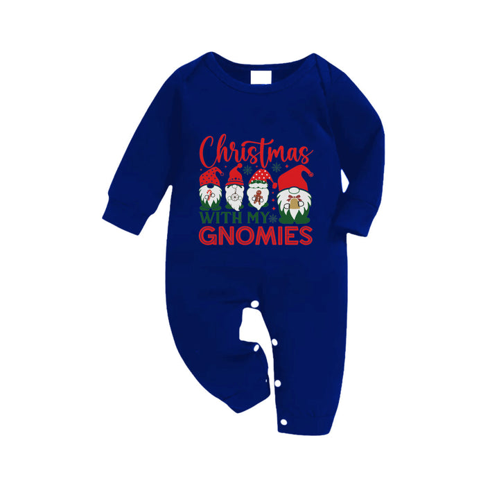 Mirla | Jul Familj Matchande Pyjamas - Mörkblå & Vit Rutigt Pjs Set med Jul med Mina Gnomies Tryck-Eva Jonsson