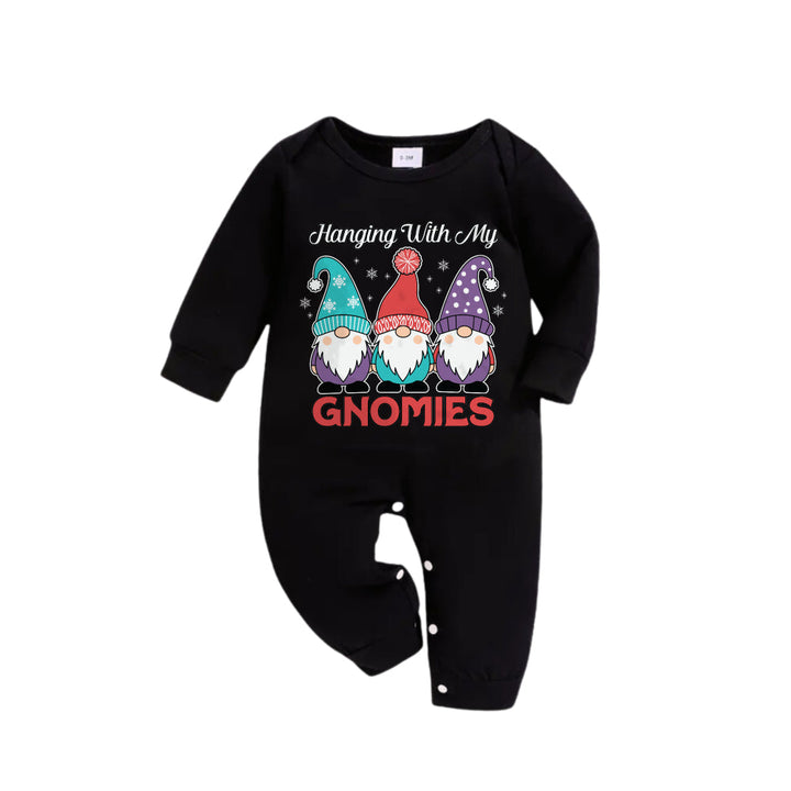 Mirla | Jul Familj Matchande Pyjamas - Svart Topp och Grön Rutiga Byxor Pjs Set med Gnome Familj och Jul-Slogan-Tryck-Eva Jonsson