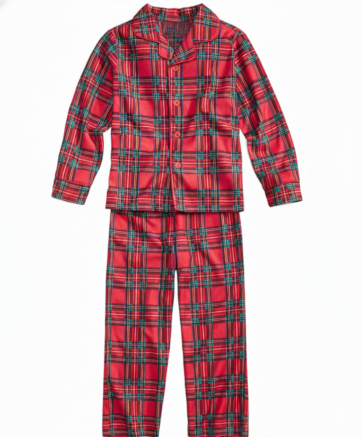 Mirla | Jul Familj Matchande Röda och Gröna Rutiga Knapp-Down Långärmad Pyjamas Set-Eva Jonsson