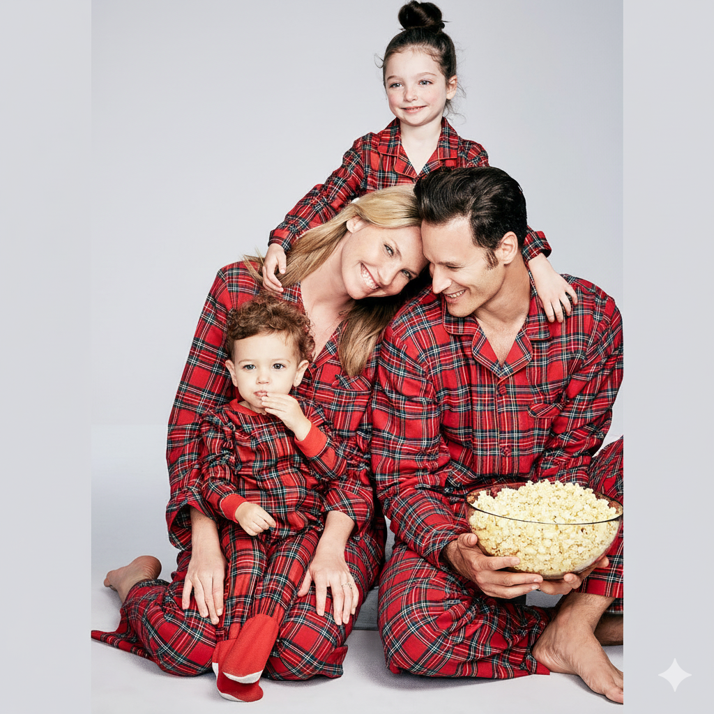Mirla | Jul Familj Matchande Röda och Gröna Rutiga Knapp-Down Långärmad Pyjamas Set-Eva Jonsson
